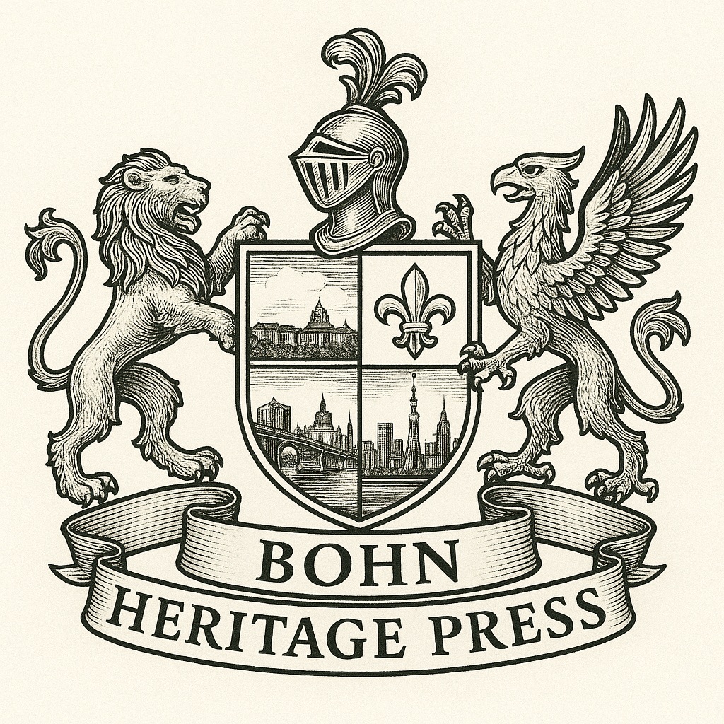 Bohn Heritage Press heraldic crest featuring a lion and griffin